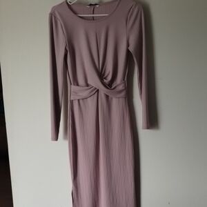 Nine West Pink Long Sleeve Ruched Cocktail Dress